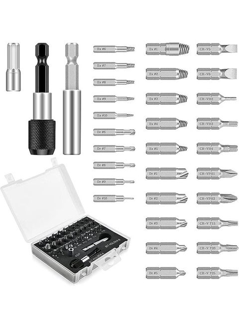 33 PCS Damaged Screw Extractor Set, Multi-Purpose Easy Out Screw Remover and Bolt Stripped Extractor with Magnetic Extension Bit, for Removing Stripped or Broken Screws Extractor