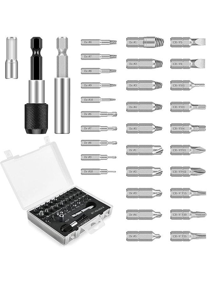MVAQKLM  - 33 PCS Damaged Screw Extractor Set, Multi-Purpose Easy Out Screw Remover and Bolt Stripped Extractor with Magnetic Extension Bit, for Removing Stripped or Broken Screws Extractor - Image 1