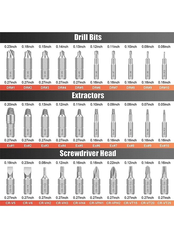 MVAQKLM  - 33 PCS Damaged Screw Extractor Set, Multi-Purpose Easy Out Screw Remover and Bolt Stripped Extractor with Magnetic Extension Bit, for Removing Stripped or Broken Screws Extractor - Image 1
