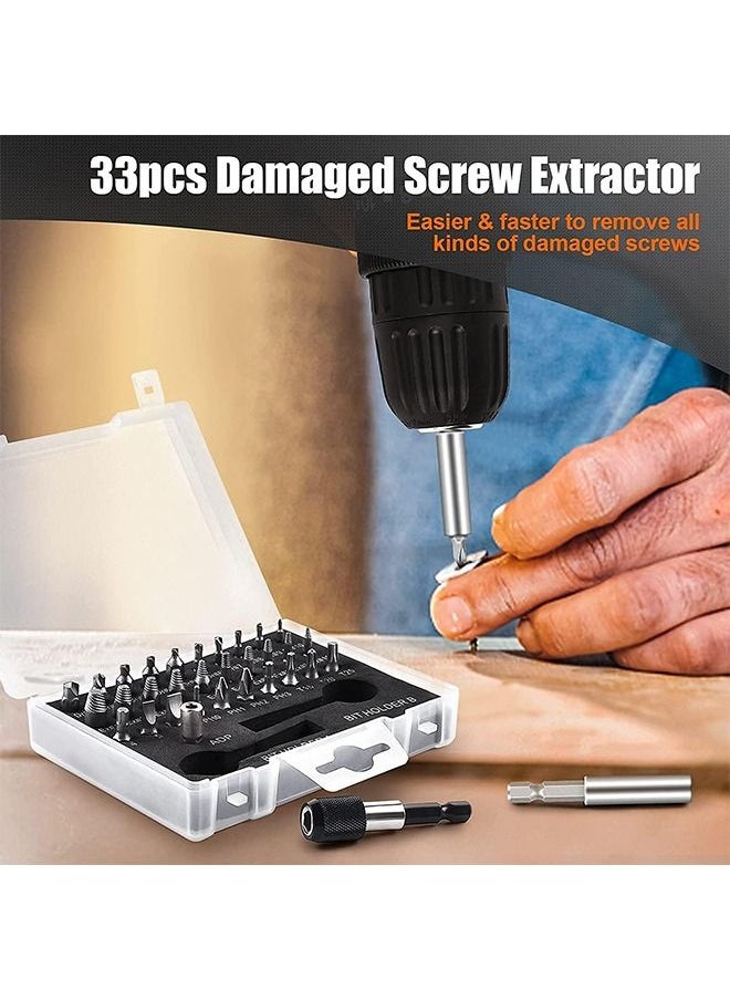 MVAQKLM  - 33 PCS Damaged Screw Extractor Set, Multi-Purpose Easy Out Screw Remover and Bolt Stripped Extractor with Magnetic Extension Bit, for Removing Stripped or Broken Screws Extractor - Image 1