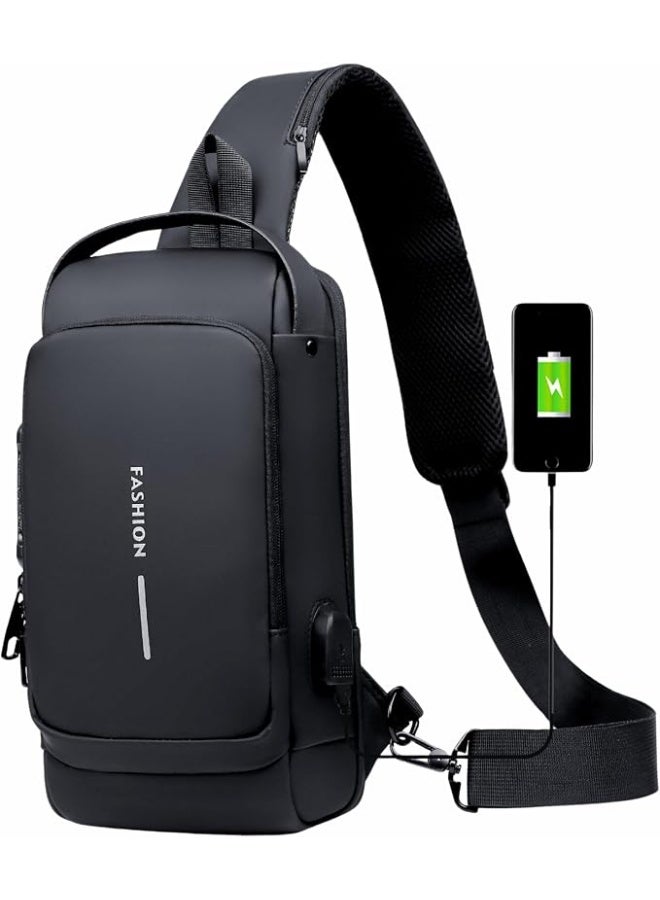 Unisex Crossbody Chest Bag, Water Resistant Shoulder Messenger Sling Bag with Hidden Zipper, USB Charging Port, Adjustable Strap and Multiple Compartments - Image 1