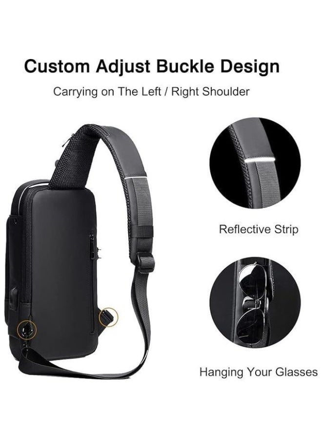 Unisex Crossbody Chest Bag, Water Resistant Shoulder Messenger Sling Bag with Hidden Zipper, USB Charging Port, Adjustable Strap and Multiple Compartments - Image 4