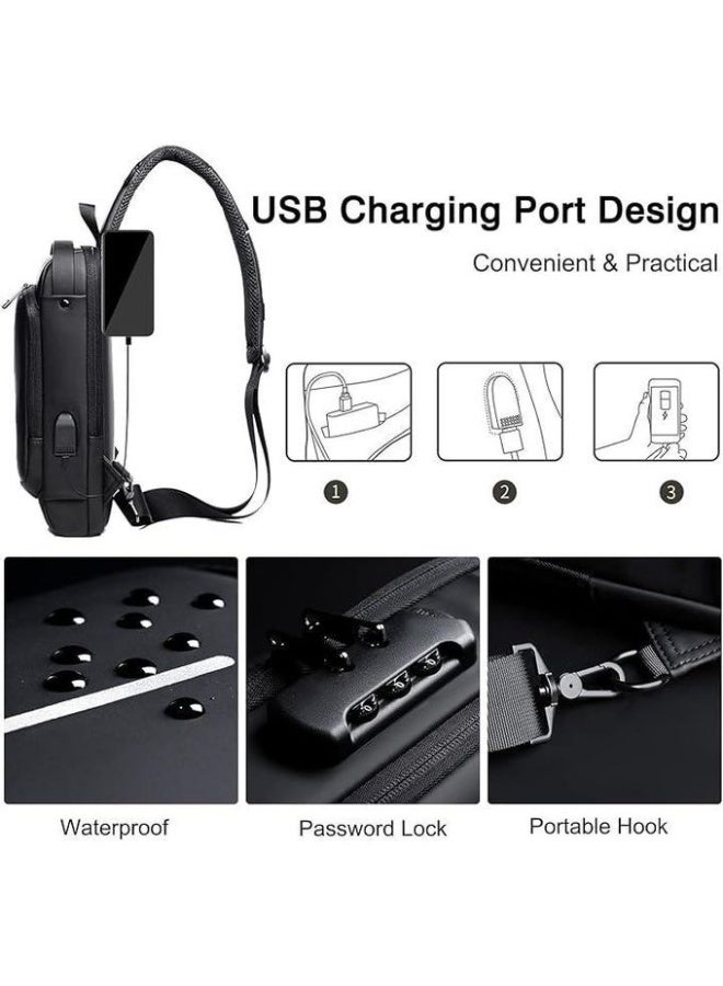 Unisex Crossbody Chest Bag, Water Resistant Shoulder Messenger Sling Bag with Hidden Zipper, USB Charging Port, Adjustable Strap and Multiple Compartments - Image 2