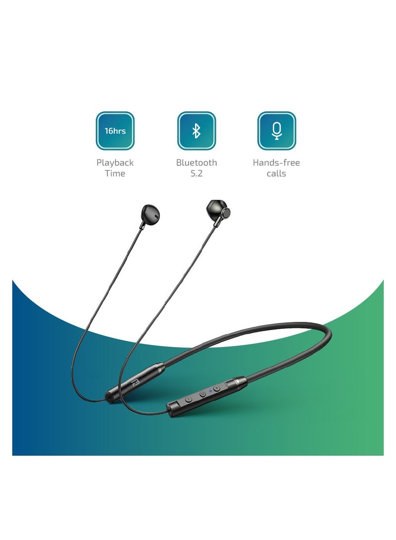 بريزلر سماعات أذن لاسلكية بلوتوث 5.2 بشريط للرقبة مع تشغيل لمدة 16 ساعة وميكروفون، أسود - Image 3