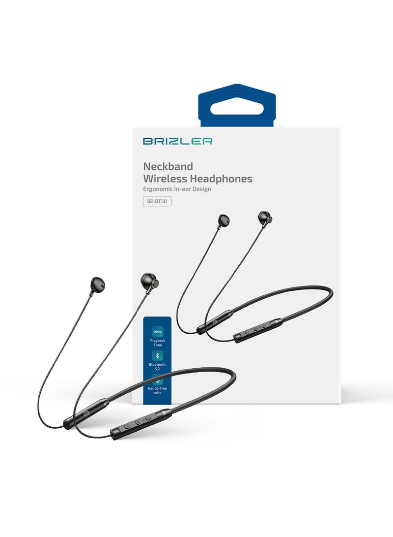 بريزلر سماعات أذن لاسلكية بلوتوث 5.2 بشريط للرقبة مع تشغيل لمدة 16 ساعة وميكروفون، أسود - Image 4