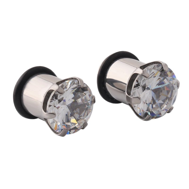 Ruifan 316L Surgical Steel Single Flare Prong Set Clear CZ Ear Stretcher Expander Plugs Piercing Gauge with O-Ring 0G(8mm)- Sold As a Pair - Image 1