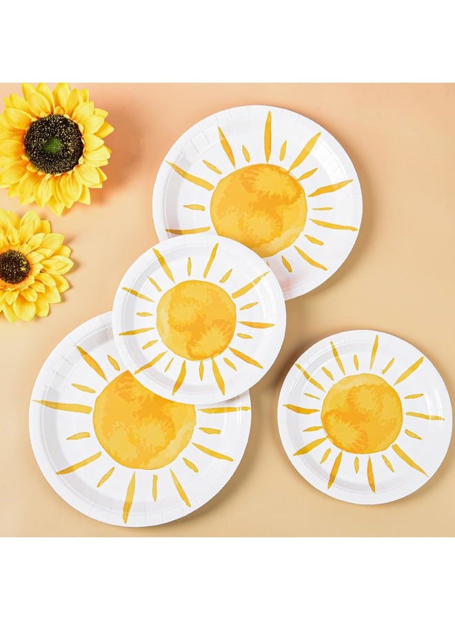 AimFun 48 Pcs Boho Sun Party Plates First Trip Around The Sun Paper Plates Sunshine Baby Shower Disposable Tableware for Groovy Hippie Birthday Party Decor Supplies Decorations - Image 3