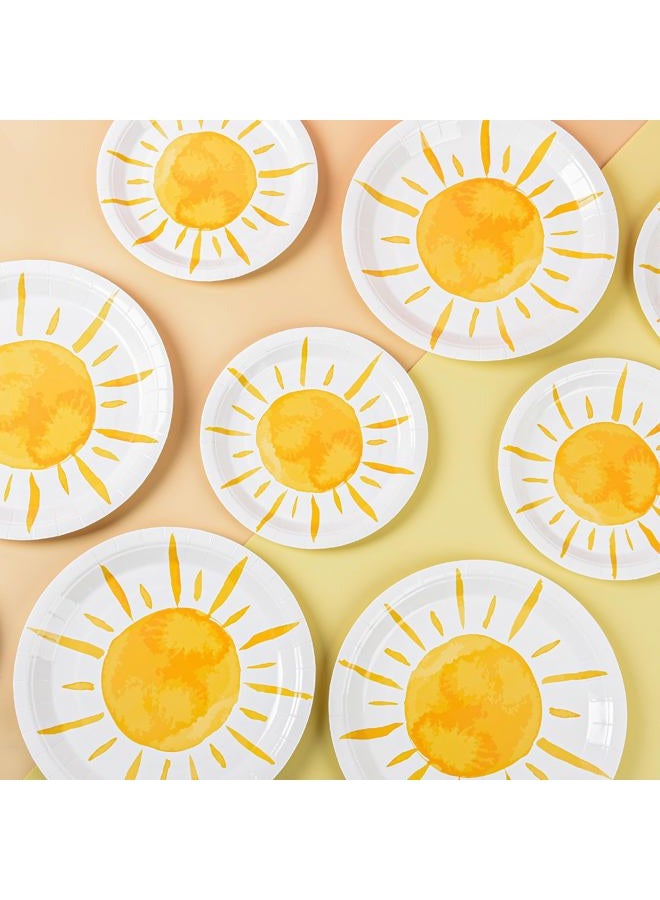 AimFun 48 Pcs Boho Sun Party Plates First Trip Around The Sun Paper Plates Sunshine Baby Shower Disposable Tableware for Groovy Hippie Birthday Party Decor Supplies Decorations - Image 4