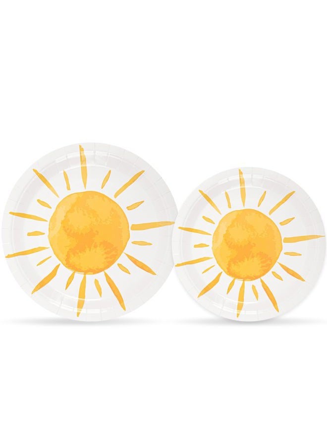 AimFun 48 Pcs Boho Sun Party Plates First Trip Around The Sun Paper Plates Sunshine Baby Shower Disposable Tableware for Groovy Hippie Birthday Party Decor Supplies Decorations - Image 1