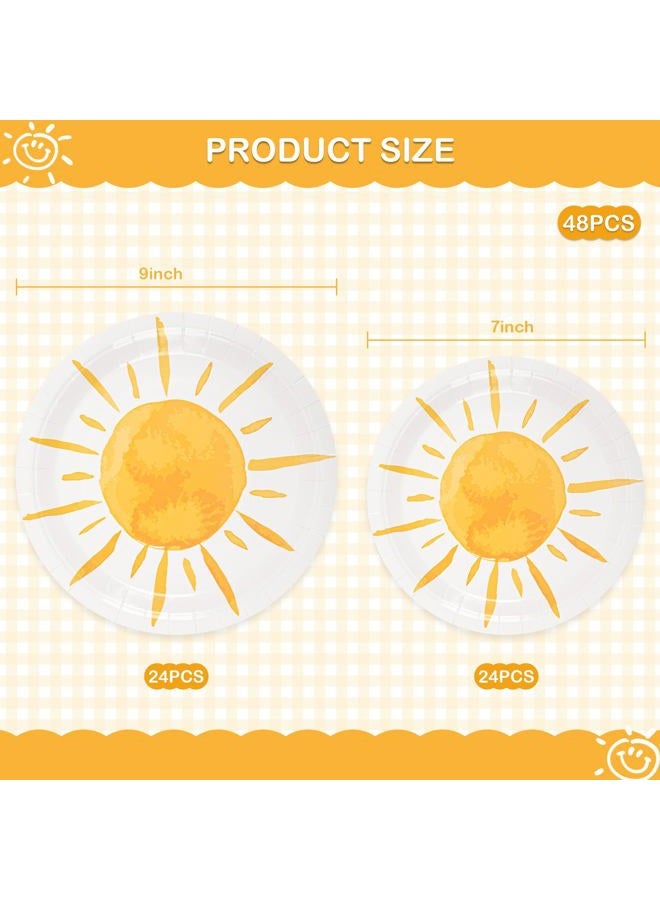 AimFun 48 Pcs Boho Sun Party Plates First Trip Around The Sun Paper Plates Sunshine Baby Shower Disposable Tableware for Groovy Hippie Birthday Party Decor Supplies Decorations - Image 2