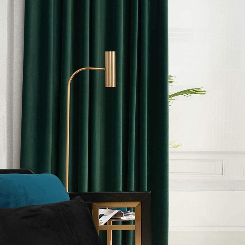 MYRU 1 Pair Nordic Velvet Curtains Eyelet Dark Green Luxury Blackout Curtains for Bedroom and Living Room Dark Green 2 x 66x90 Inch