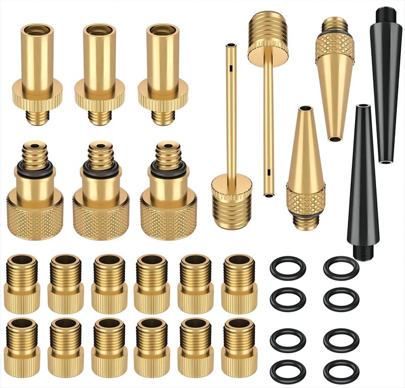 PinbWD 32PCS Premium Brass Valve Adapter, Bike Tire Valve Adapters, Ball Pump Needle, Adapters Kit as Inflation Devices and Accessories fit for Standard Pump or Air Compressor（Brass-32Pcs ） - Image 1