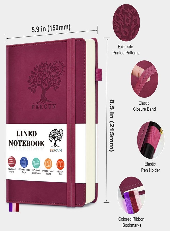 PERCUN Leather Journal for Men & Women - 160 Lined Pages, 100 GSM Paper, 5.9"x8.5" Hardcover Notebooks for Work, School, Note Taking, Travel Writing, Daily Diary & Journaling(Burgundy) - Image 2