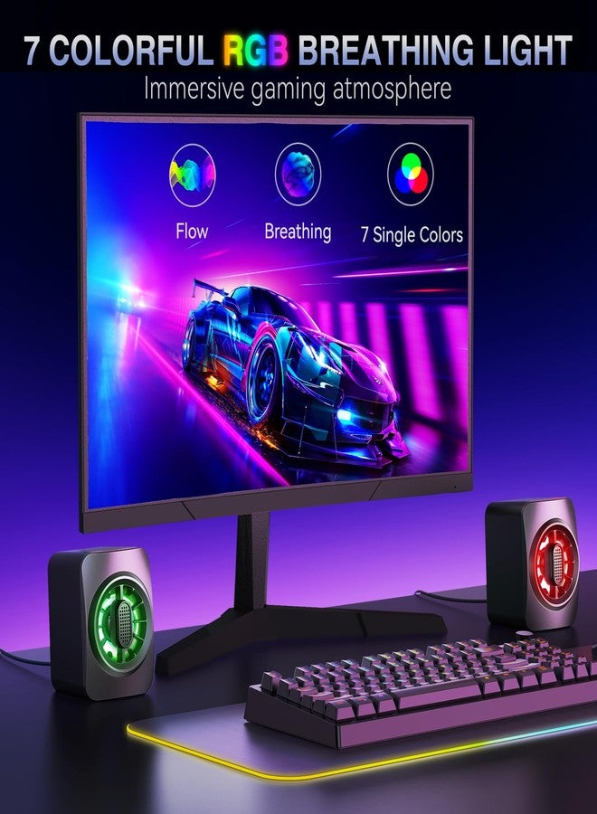 OFFSIR Computer Speakers,RGB PC Speakers, USB Powered 3.5mm Aux Speaker for Desktop, PC, Laptop, Tablet - Small Computer Speakers | Clear Sound & 7-Color Dynamic Lighting - Image 3