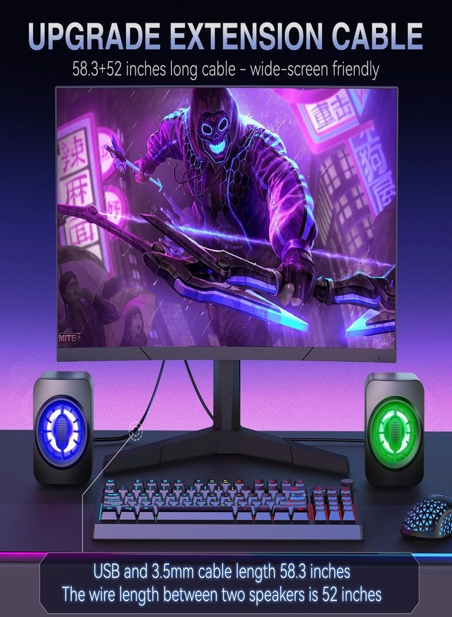 OFFSIR Computer Speakers,RGB PC Speakers, USB Powered 3.5mm Aux Speaker for Desktop, PC, Laptop, Tablet - Small Computer Speakers | Clear Sound & 7-Color Dynamic Lighting - Image 5