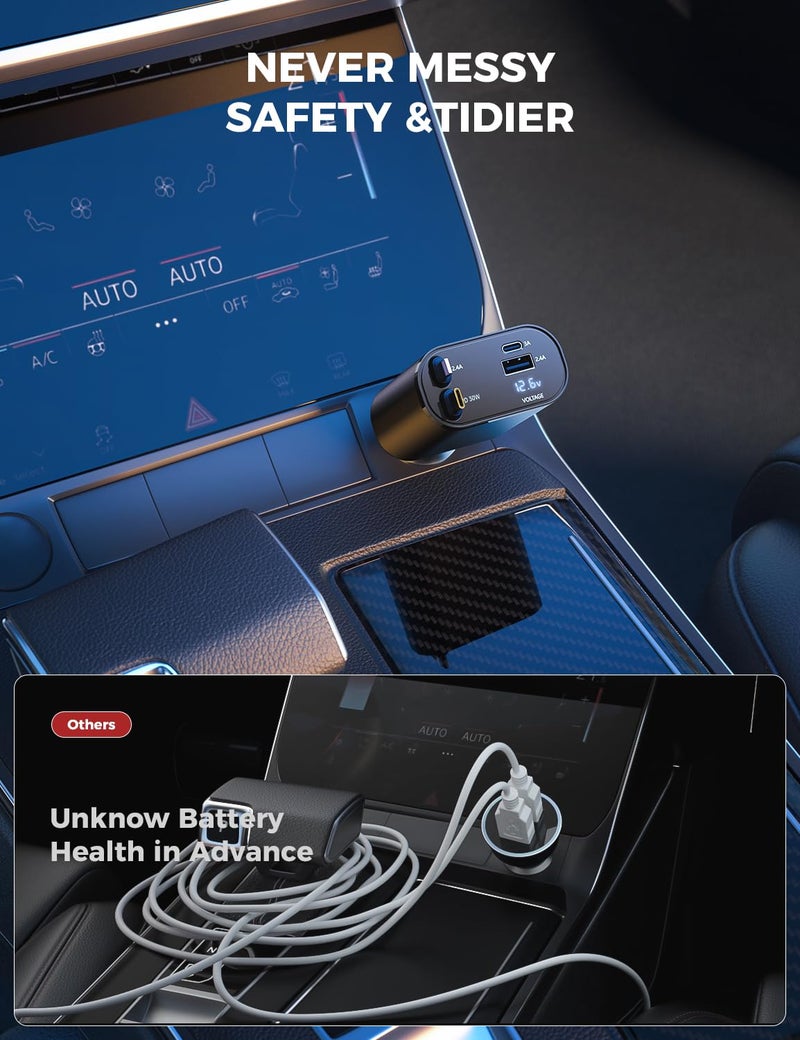 SUPERONE ã€Upgradedã€‘ SUPERONE Retractable Car Charger 4 in 1, Fast Car Phone Charger with Cord 2.6ft, USB C and Apple Car Charger Adapter, Compatible with iPhone 17/16/15/15 Pro Max/14/13/12/11, Galaxy, Pixel - Image 4