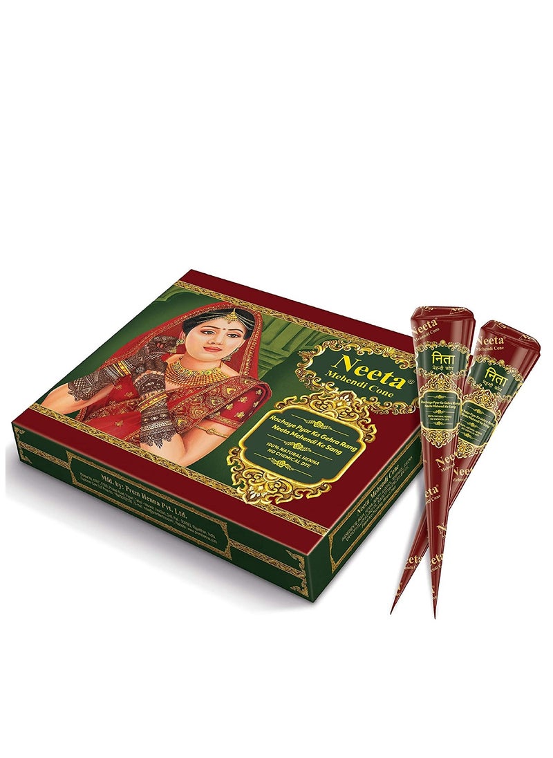 Neeta - Pack 12 - 100% Pure Henna Paste Cones, For Temporary Body Art Tattoo, For Festival Hand Tattoo Designing (12 Pieces Cone) - Image 1