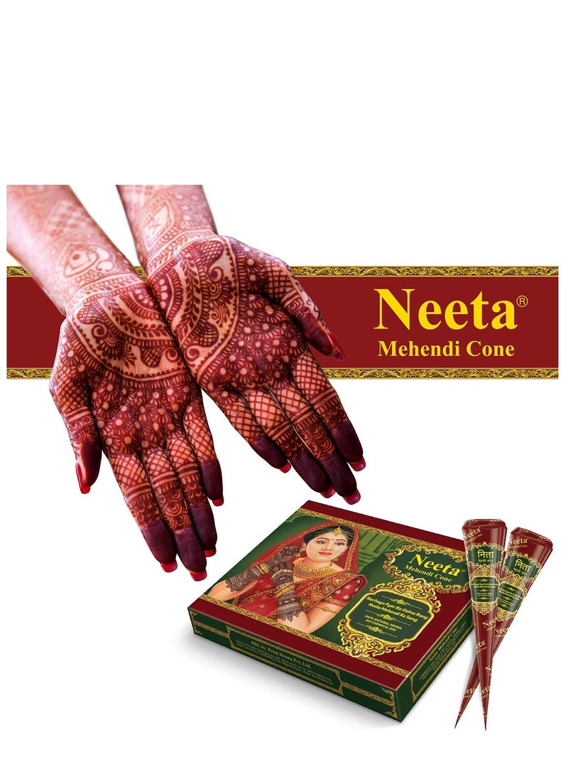 Neeta - Pack 12 - 100% Pure Henna Paste Cones, For Temporary Body Art Tattoo, For Festival Hand Tattoo Designing (12 Pieces Cone) - Image 1