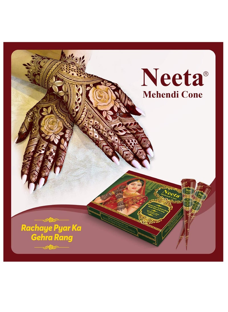 Neeta - Pack 12 - 100% Pure Henna Paste Cones, For Temporary Body Art Tattoo, For Festival Hand Tattoo Designing (12 Pieces Cone) - Image 1