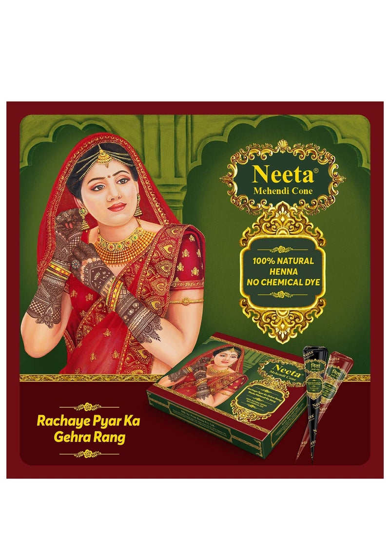 Neeta - Pack 12 - 100% Pure Henna Paste Cones, For Temporary Body Art Tattoo, For Festival Hand Tattoo Designing (12 Pieces Cone) - Image 1