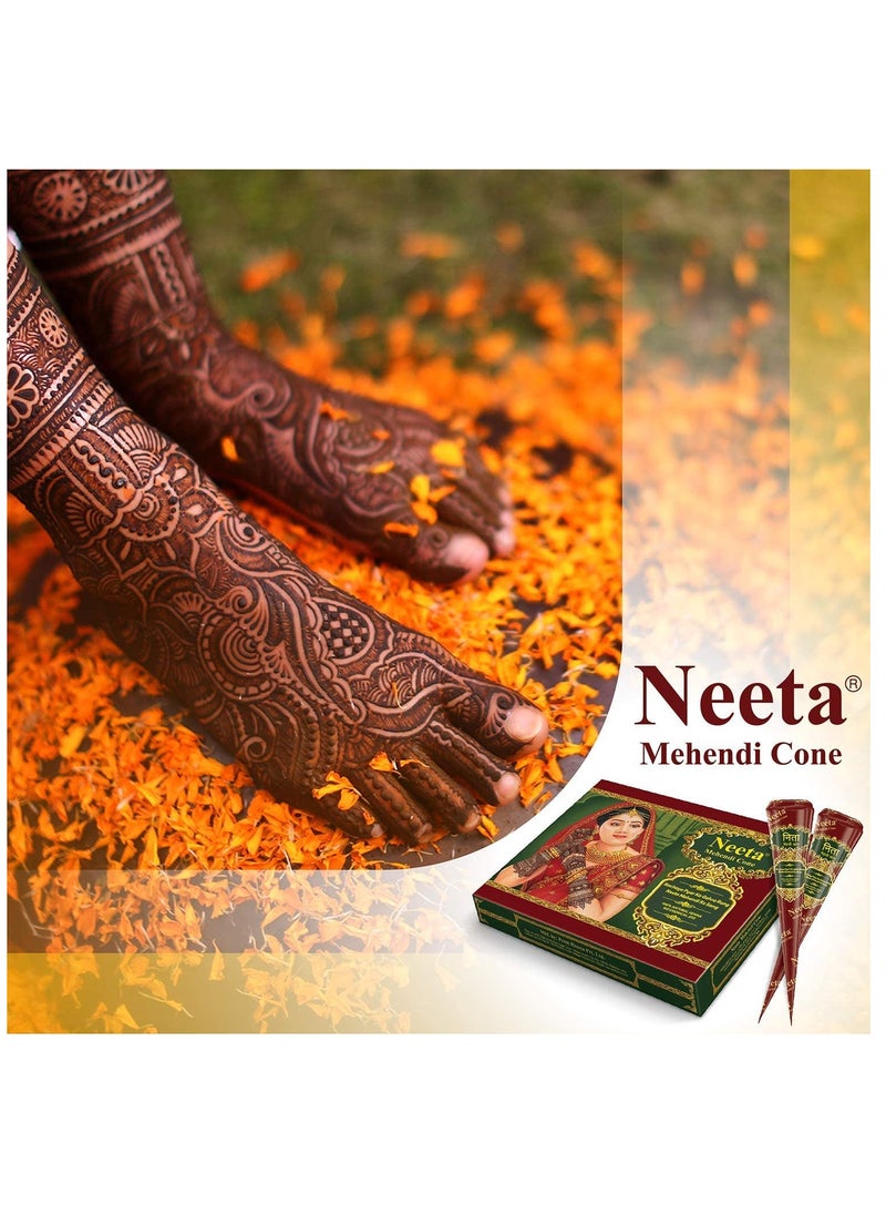 Neeta - Pack 12 - 100% Pure Henna Paste Cones, For Temporary Body Art Tattoo, For Festival Hand Tattoo Designing (12 Pieces Cone) - Image 1