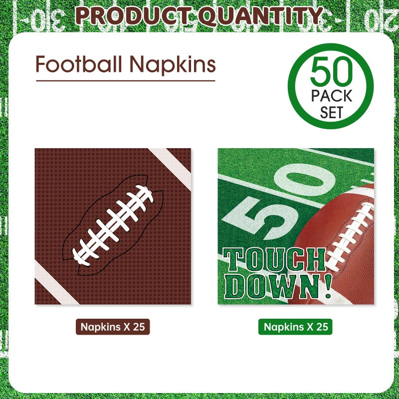 Litmitfu 50 Pack Football Napkins Sets - Football Party Supplies, Rugby Football Field Touchdown Design Disposable Luncheon Dinner Party Paper Napkins for Football Game Day Tailgate Party Favors Decorations - Image 4