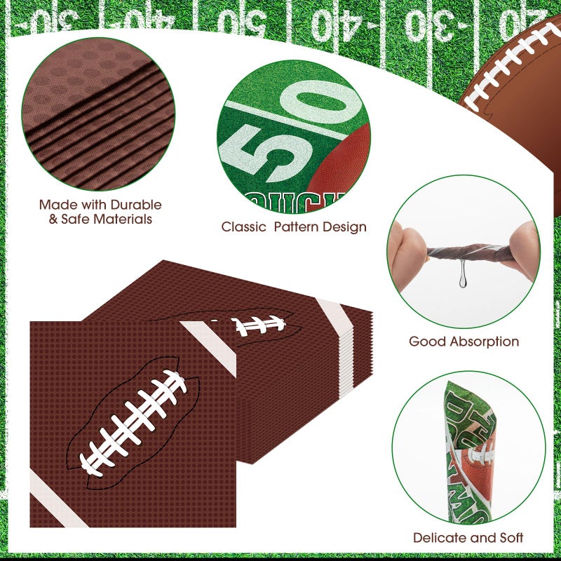 Litmitfu 50 Pack Football Napkins Sets - Football Party Supplies, Rugby Football Field Touchdown Design Disposable Luncheon Dinner Party Paper Napkins for Football Game Day Tailgate Party Favors Decorations - Image 5