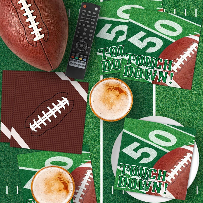 Litmitfu 50 Pack Football Napkins Sets - Football Party Supplies, Rugby Football Field Touchdown Design Disposable Luncheon Dinner Party Paper Napkins for Football Game Day Tailgate Party Favors Decorations - Image 2