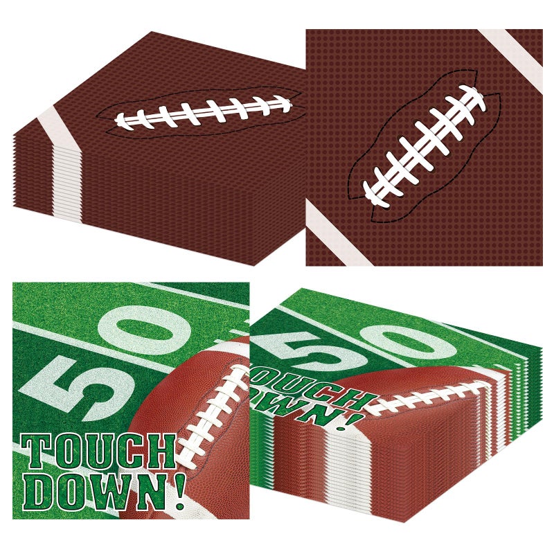 Litmitfu 50 Pack Football Napkins Sets - Football Party Supplies, Rugby Football Field Touchdown Design Disposable Luncheon Dinner Party Paper Napkins for Football Game Day Tailgate Party Favors Decorations - Image 1