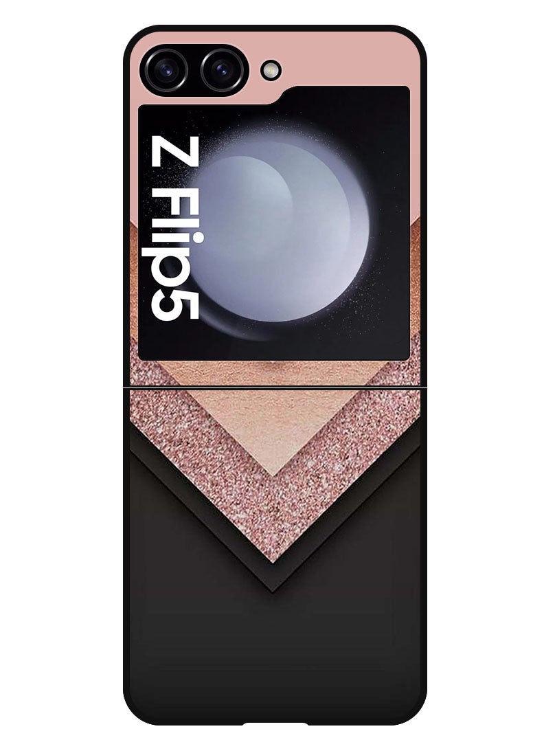 Theodor Protective Case Anti Scratch Shock Proof Bumper Cover For Samsung Galaxy Z Flip 5 Black Golden & Pink - Image 1