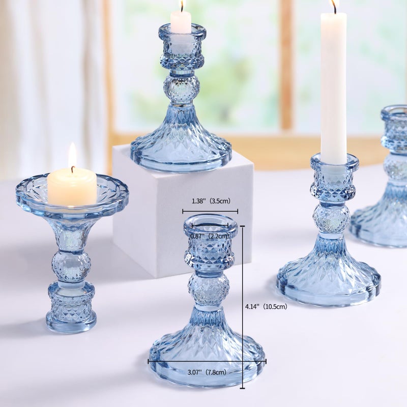 Simeitol Glass Candle Holder Set of 12, Blue Taper Candle Holders Bulk, Vintage Candlestick Holders, Candle Stick Holder for Table Centerpieces, Wedding, Festival & Home Decor - Image 5