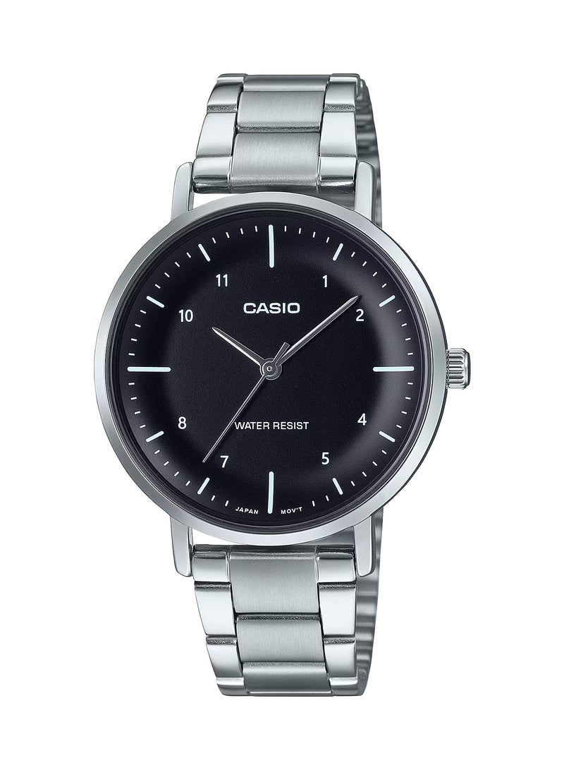 CASIO ساعة نسائية أنالوج كوارتز ذات قرص مقعر أسود من الفولاذ المقاوم للصدأ LTP-VT03D-1B