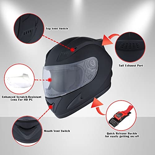 1Storm Motorcycle Bike Full FACE Helmet Mechanic Glossy White - Image 3