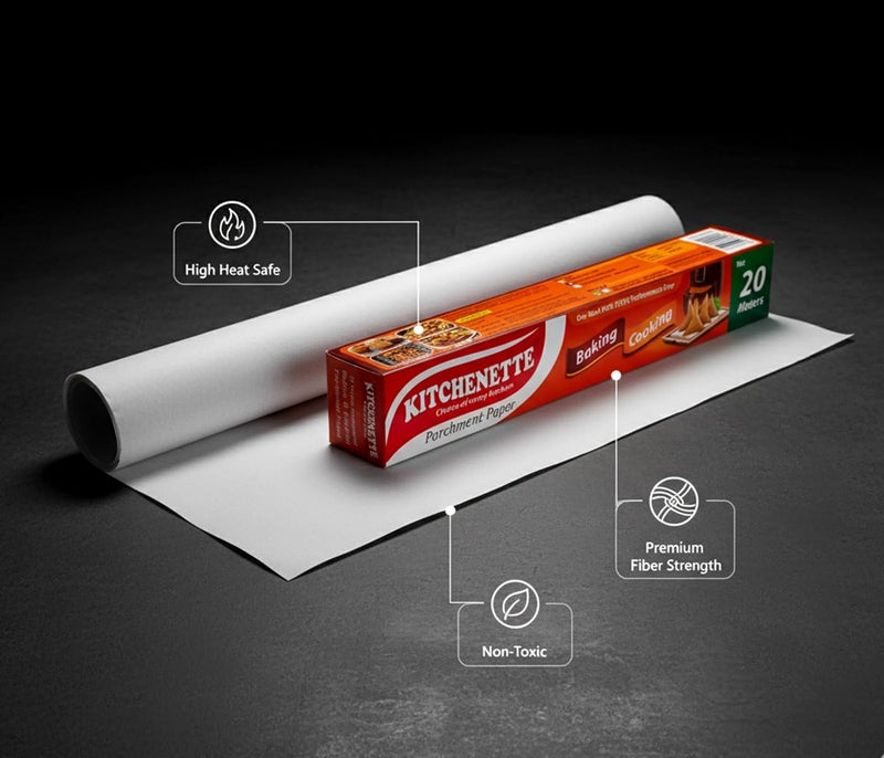 Kitchenette Parchment/Butter Paper Roll 20 Metre | Non-Stick Cooking Paper for Baking Cakes, Air Fryer & Oven | for Food/Roti Wrapping & Tiffin Packing | Food-Safe Heat Resistant White-Paper - Image 4