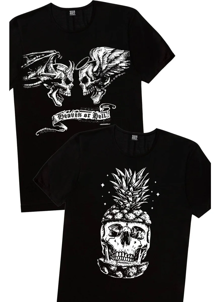 Rock&Roll Pineapple Head, Angel and Devil Women's 2-Piece Eco Pack T-Shirt