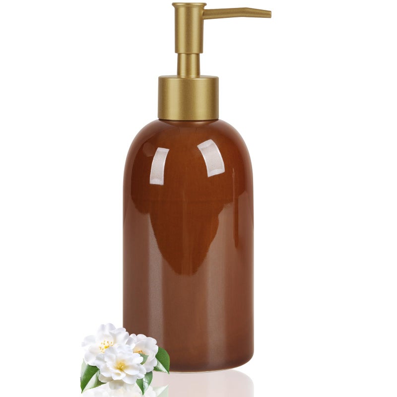 Natheeph 14Oz Ceramic Soap Dispenser Ceramic Soap Pump Dispenser Can Fill Liquid For Bathroom/Kitchen (Brown) - Image 1