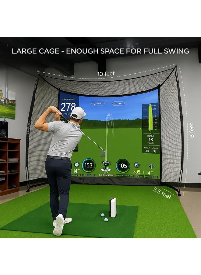 ZivPlay Golf Cage Net with Impact Screen 10 x 8 Ft Golf Hitting Cage with Side Enclosure and Top net to Practice with Simulator at Home Indoor Outdoor Backyard - Image 2