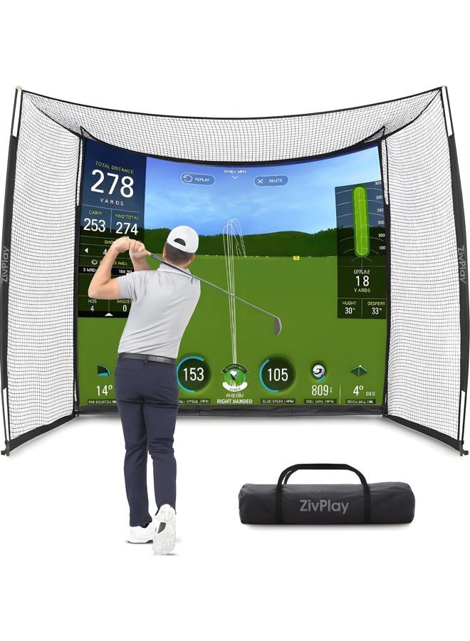 ZivPlay Golf Cage Net with Impact Screen 10 x 8 Ft Golf Hitting Cage with Side Enclosure and Top net to Practice with Simulator at Home Indoor Outdoor Backyard - Image 1