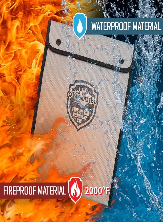 ISLANDSAFE حقيبة مستندات مقاومة للحريق من ISLANDSAFE، جيب نقود مقاوم للماء مع سحاب إغلاق، حقيبة تخزين للأشياء الثمينة، ملف مستندات A4 A5، نقود، بطاقة ائتمان، جواز سفر (رمادي، مجموعة صغيرة + كبيرة) - Image 2
