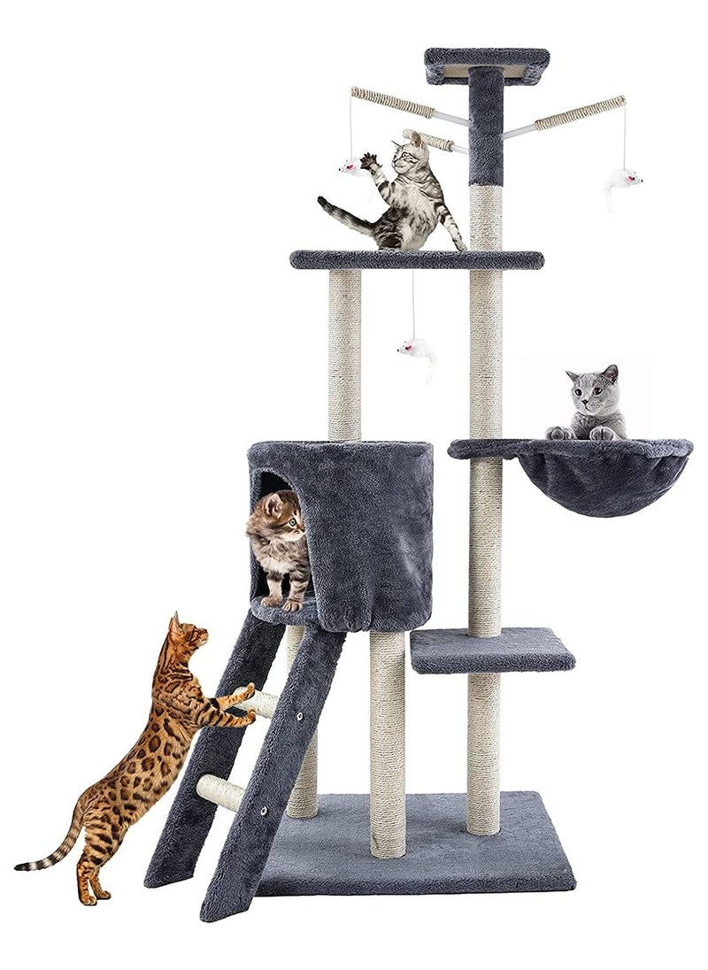 Multi -layer Cat Tree Cat Tower with a Cat Apartment with Staircase Hanging Baskets and Plush Toys Tall Cat Climbing Racks for Entertainment Rest