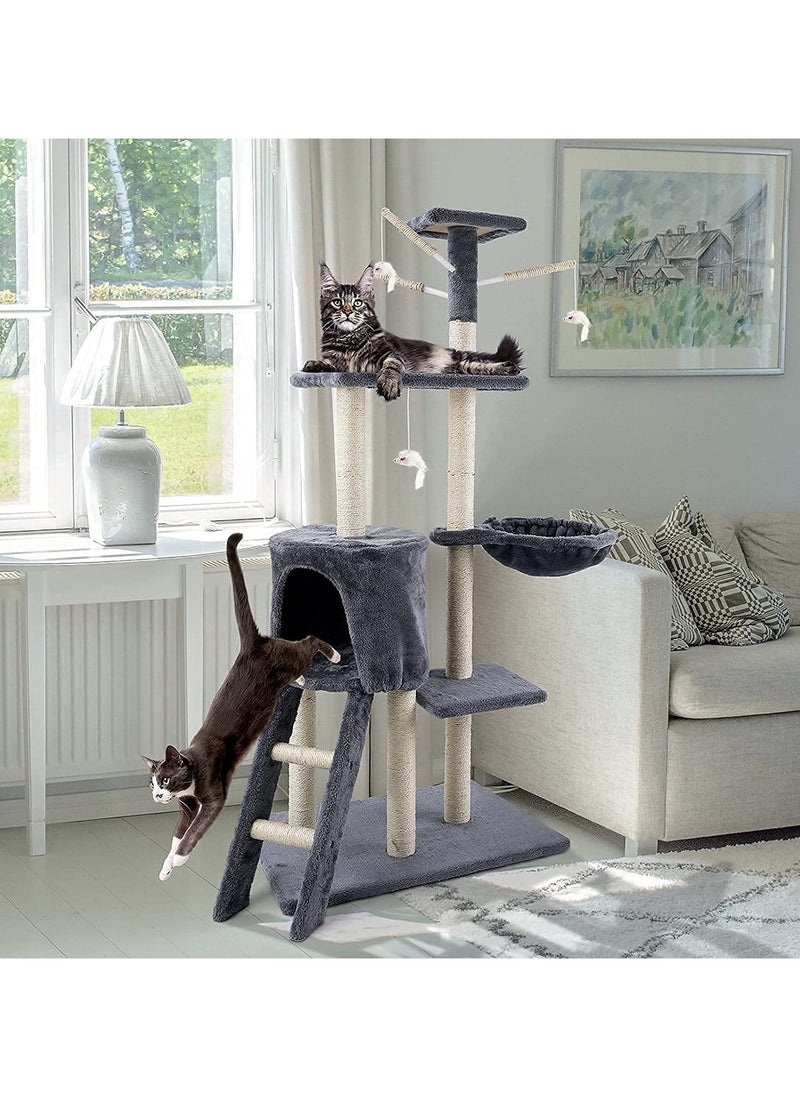 Multi -layer Cat Tree Cat Tower with a Cat Apartment with Staircase Hanging Baskets and Plush Toys Tall Cat Climbing Racks for Entertainment Rest