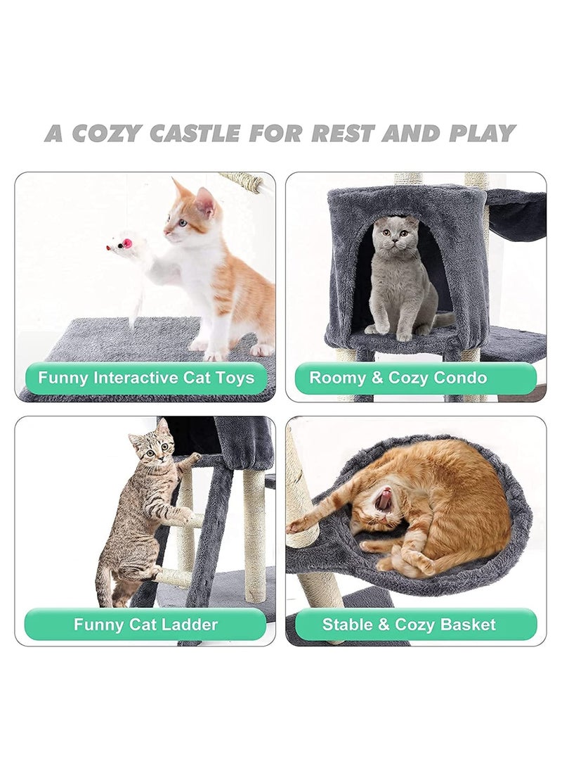 Multi -layer Cat Tree Cat Tower with a Cat Apartment with Staircase Hanging Baskets and Plush Toys Tall Cat Climbing Racks for Entertainment Rest