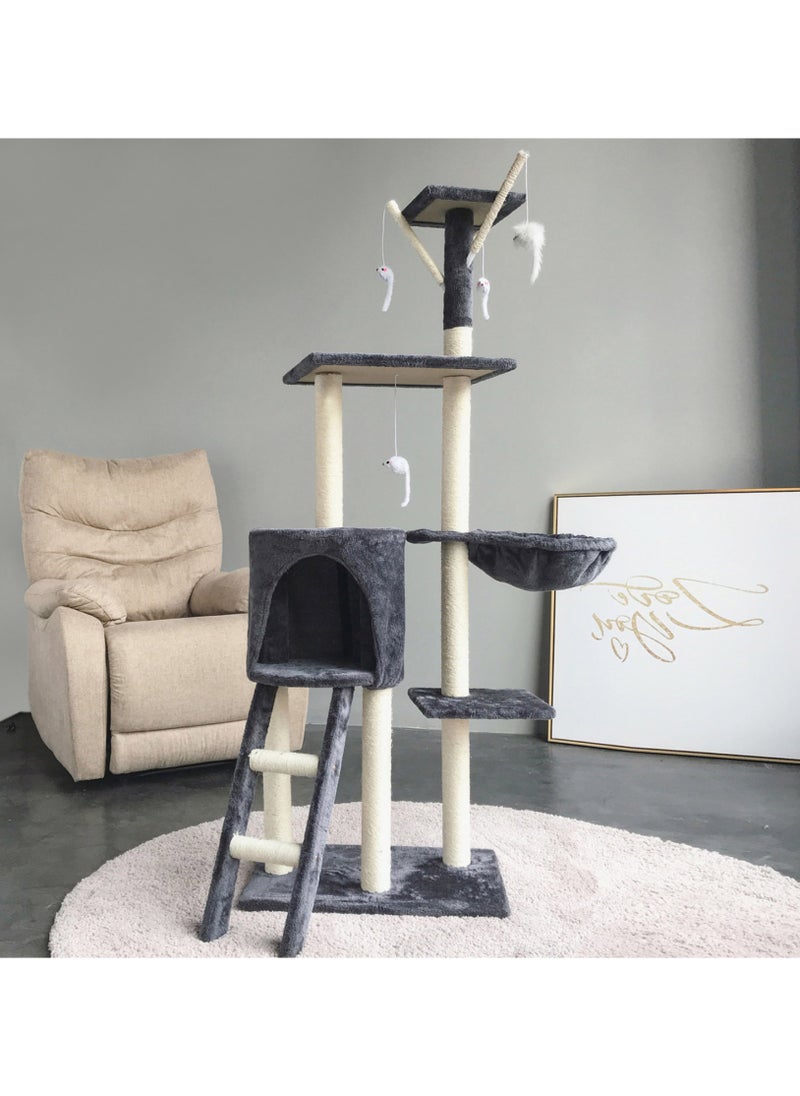 Multi -layer Cat Tree Cat Tower with a Cat Apartment with Staircase Hanging Baskets and Plush Toys Tall Cat Climbing Racks for Entertainment Rest
