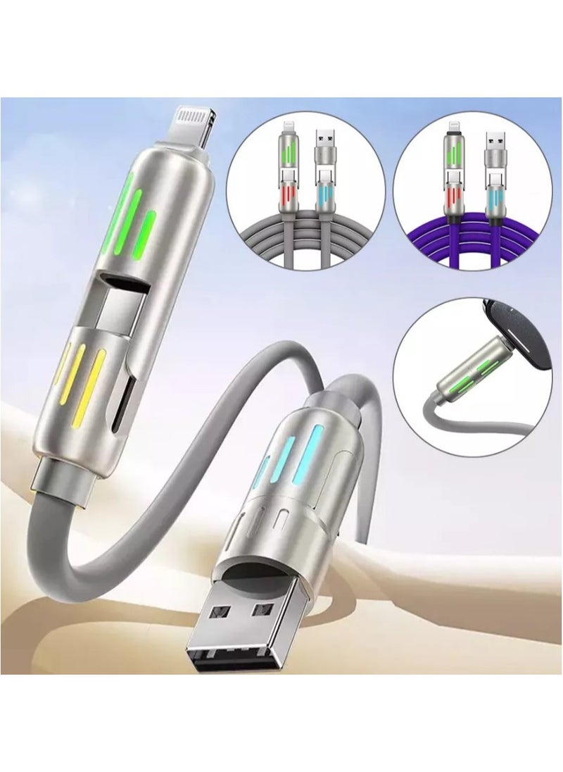 Generic - 4 in 1 Cable Supports Fast Data Transfer Fast Turbo USB Multi-use Charging Cable: Fast with A/C PD with Multi-Ports Compatible with iPhone, Android and Samsung Galaxy with Velcro Closure - Lightning Type C Cable Fast Charging 4 in 1 Charger Wire to Multi Type/A Port for iPhone iPad Samsung - Fast Charging Cable Compatible with iPhone 15 Pro Max, iPhone 14 Pro Max, Samsung Galaxy S24 Ultra, Oppo, Realme, Xiaomi and Infinix - Compatible with Models A16, A24, A25, A72, A55, A35 Note Series - Multi Cable Type C to Type C - Type C to Lightning - Type C to Type A - Lightning to Type A - Supports Transferring Files, Photos and Data from One Phone to Another Type C to Type C (Multiple Colors) - Image 1