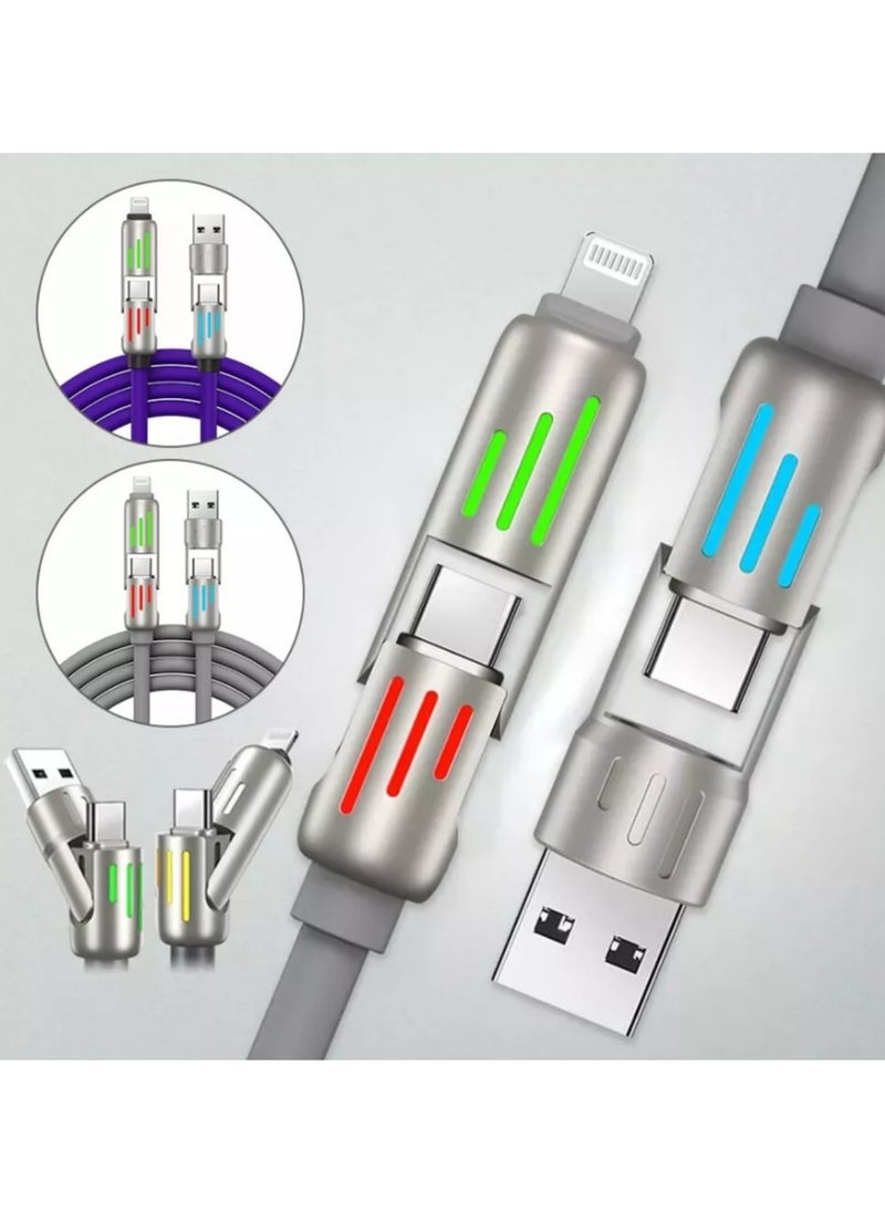 Generic - 4 in 1 Cable Supports Fast Data Transfer Fast Turbo USB Multi-use Charging Cable: Fast with A/C PD with Multi-Ports Compatible with iPhone, Android and Samsung Galaxy with Velcro Closure - Lightning Type C Cable Fast Charging 4 in 1 Charger Wire to Multi Type/A Port for iPhone iPad Samsung - Fast Charging Cable Compatible with iPhone 15 Pro Max, iPhone 14 Pro Max, Samsung Galaxy S24 Ultra, Oppo, Realme, Xiaomi and Infinix - Compatible with Models A16, A24, A25, A72, A55, A35 Note Series - Multi Cable Type C to Type C - Type C to Lightning - Type C to Type A - Lightning to Type A - Supports Transferring Files, Photos and Data from One Phone to Another Type C to Type C (Multiple Colors) - Image 1