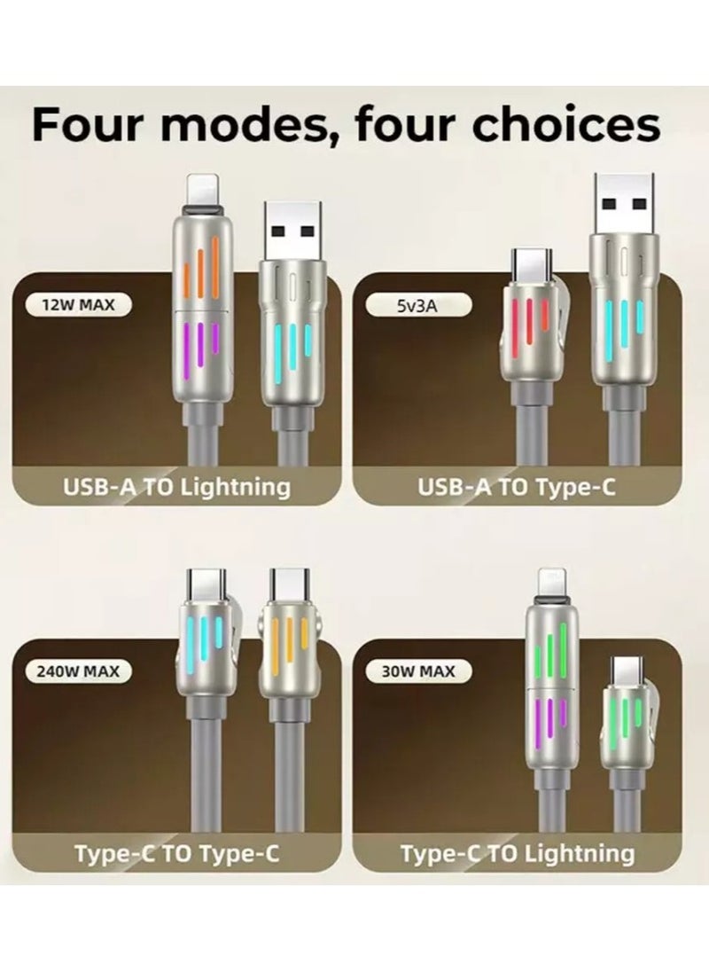 Generic - 4 in 1 Cable Supports Fast Data Transfer Fast Turbo USB Multi-use Charging Cable: Fast with A/C PD with Multi-Ports Compatible with iPhone, Android and Samsung Galaxy with Velcro Closure - Lightning Type C Cable Fast Charging 4 in 1 Charger Wire to Multi Type/A Port for iPhone iPad Samsung - Fast Charging Cable Compatible with iPhone 15 Pro Max, iPhone 14 Pro Max, Samsung Galaxy S24 Ultra, Oppo, Realme, Xiaomi and Infinix - Compatible with Models A16, A24, A25, A72, A55, A35 Note Series - Multi Cable Type C to Type C - Type C to Lightning - Type C to Type A - Lightning to Type A - Supports Transferring Files, Photos and Data from One Phone to Another Type C to Type C (Multiple Colors) - Image 1