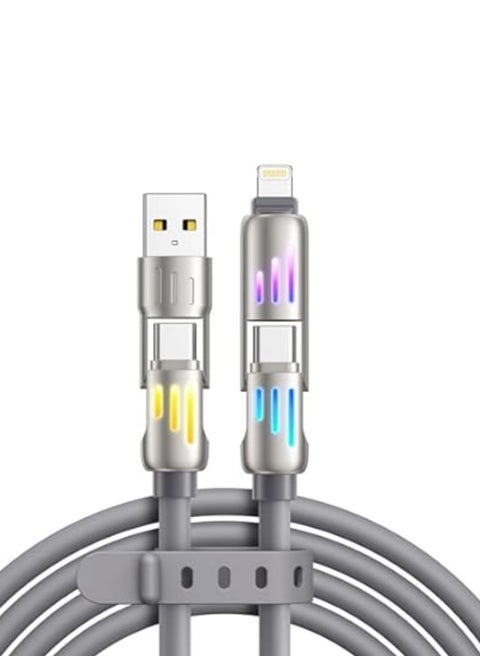 4 in 1 Cable Supports Fast Data Transfer Fast Turbo USB Multi-use Charging Cable: Fast with A/C PD with Multi-Ports Compatible with iPhone, Android and Samsung Galaxy with Velcro Closure - Lightning Type C Cable Fast Charging 4 in 1 Charger Wire to Multi Type/A Port for iPhone iPad Samsung - Fast Charging Cable Compatible with iPhone 15 Pro Max, iPhone 14 Pro Max, Samsung Galaxy S24 Ultra, Oppo, Realme, Xiaomi and Infinix - Compatible with Models A16, A24, A25, A72, A55, A35 Note Series - Multi Cable Type C to Type C - Type C to Lightning - Type C to Type A - Lightning to Type A - Supports Transferring Files, Photos and Data from One Phone to Another Type C to Type C (Multiple Colors)