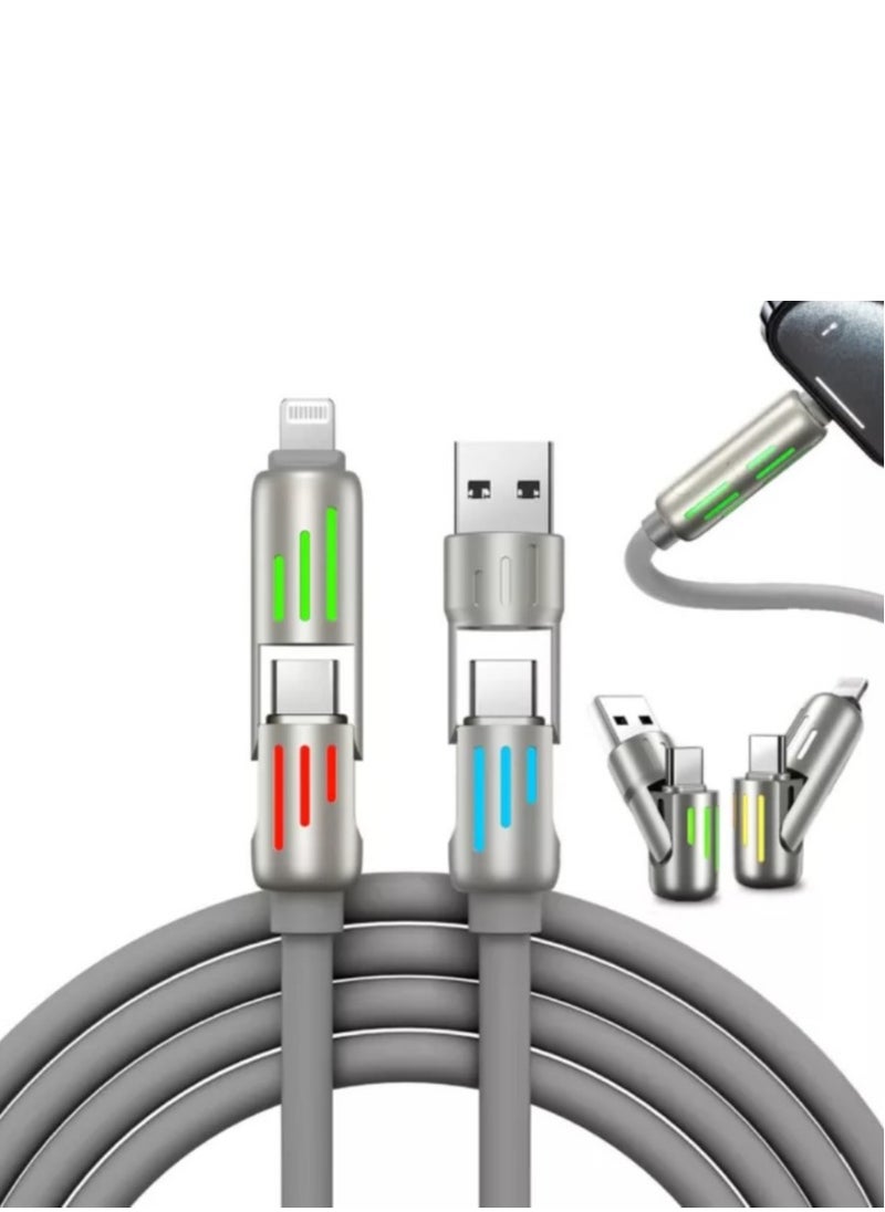 Generic - 4 in 1 Cable Supports Fast Data Transfer Fast Turbo USB Multi-use Charging Cable: Fast with A/C PD with Multi-Ports Compatible with iPhone, Android and Samsung Galaxy with Velcro Closure - Lightning Type C Cable Fast Charging 4 in 1 Charger Wire to Multi Type/A Port for iPhone iPad Samsung - Fast Charging Cable Compatible with iPhone 15 Pro Max, iPhone 14 Pro Max, Samsung Galaxy S24 Ultra, Oppo, Realme, Xiaomi and Infinix - Compatible with Models A16, A24, A25, A72, A55, A35 Note Series - Multi Cable Type C to Type C - Type C to Lightning - Type C to Type A - Lightning to Type A - Supports Transferring Files, Photos and Data from One Phone to Another Type C to Type C (Multiple Colors) - Image 1