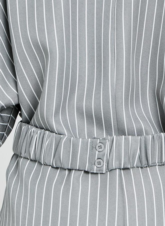 Styli Women Grey Striped Batwing Sleeves Wrap Top - Image 4