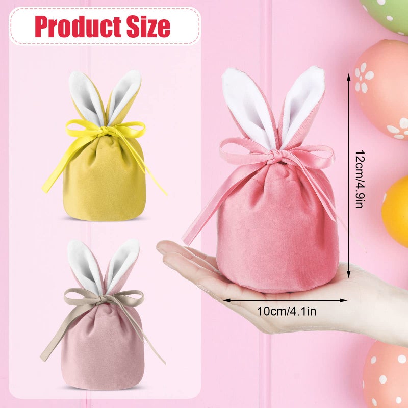 Funtery Easter Bunny Gift Bags Bunny Birthday Decoration Rabbit Ear Velvet Bags with Drawstrings 4.7 x 3.7 Inch Gift Pouches Party Favors for Baby Kid Basket Candy Treat Jewelry, 6 Color(12 Pcs) - Image 2